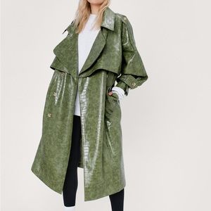 Oversized Moc Croc Faux Leather Trench